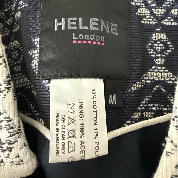 Helene London Medium Womens Jacket Open Front Geometric Pattern Navy/Off-White C - Picture 4 of 9